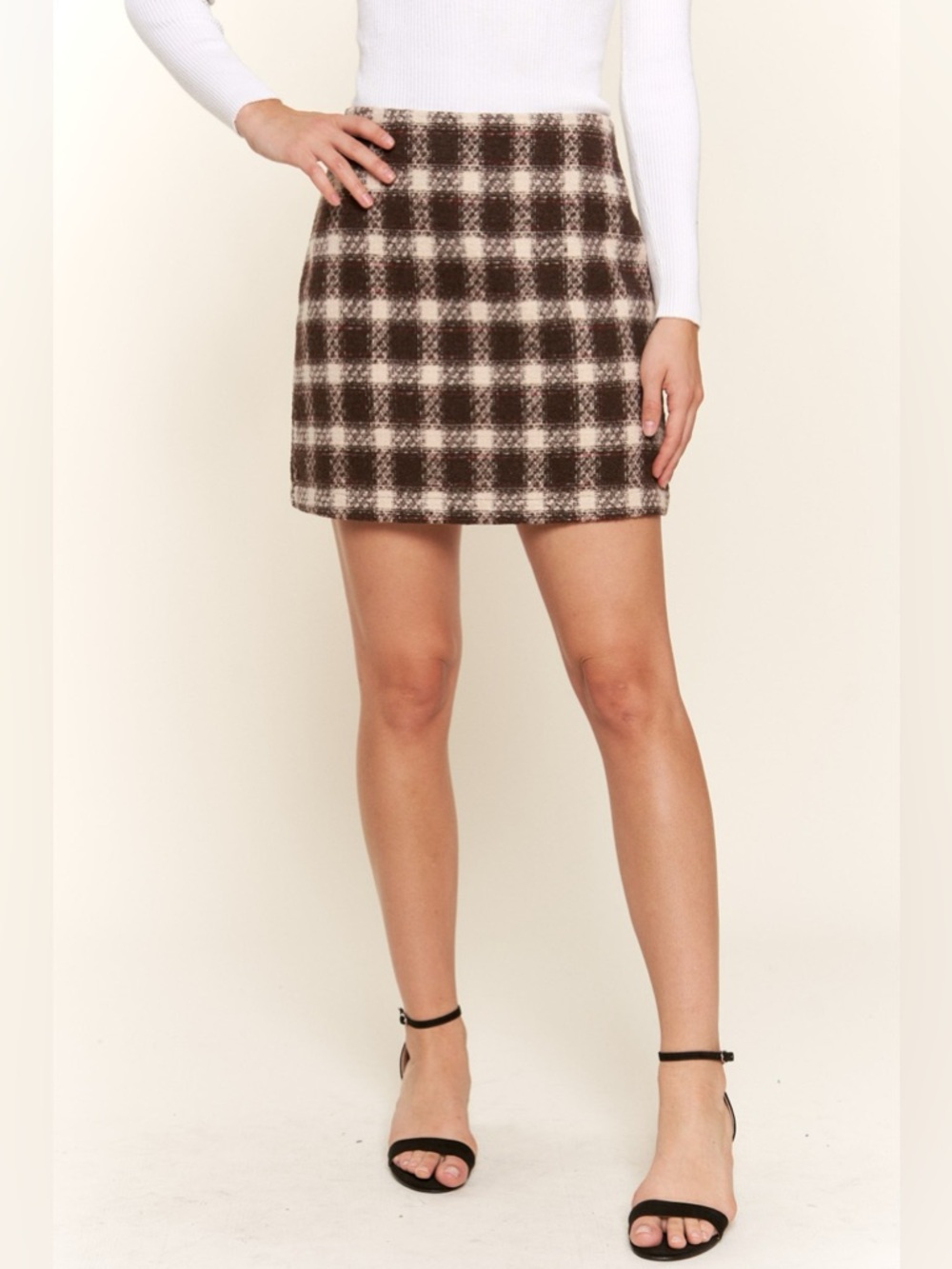 And The Why Full Size Brushed Plaid Mini Skirt